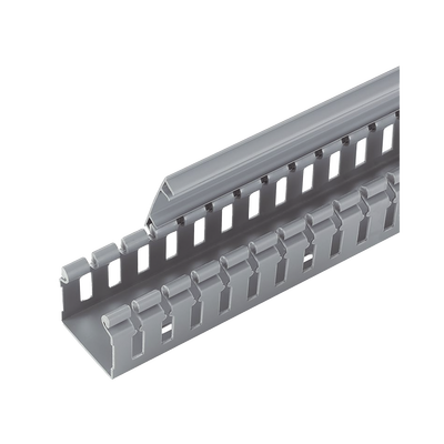 [H2X2LG6] Canaleta Ranurada de PVC sin Tapa, Tipo H (Tapa Abisagrada), 55.1 mm de Ancho, 50.3 mm de Alto y 1828.8 mm de Largo, Color Gris