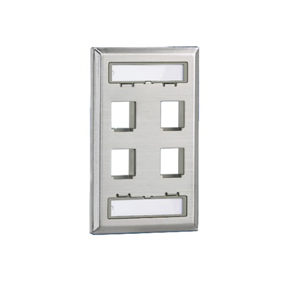 [NKF4S] Placa de Pared Vertical, Salida Para 4 Puertos Keystone, Con Espacios Para Etiquetas, de Acero Inoxidable