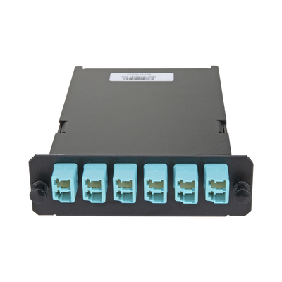 [FCSZO-12-10R] Placa Acopladora de Fibra Óptica FAP, Con 12 Pigtails Ribbon y 6 Conectores LC Duplex (12 Fibras), Para Fibra Multimodo OM3/OM4, Color Aqua