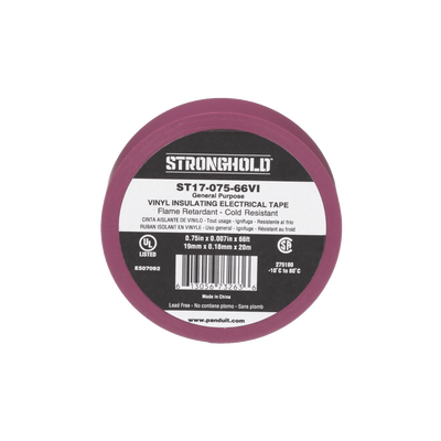 [ST17-075-66VI] Cinta Eléctrica STRONGHOLD para Aislar, de PVC, Uso General Reparación y Mantenimiento, Grosor de 0.18mm (7 mil), Ancho de 19mm, y 20.12m de Largo, Color Violeta