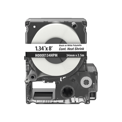 [H000X134HPM] Casete de Etiquetas de Poliolefina de Cinta Continua, Tubo Termocontráctil, 34 mm (1.34 pulgadas) de Ancho y 2.4 metros (7.87 pies) de Largo, Para Cables de 11 a 17.27 mm (4 AWG-250 MCM) de Diámetro, Color Blanco