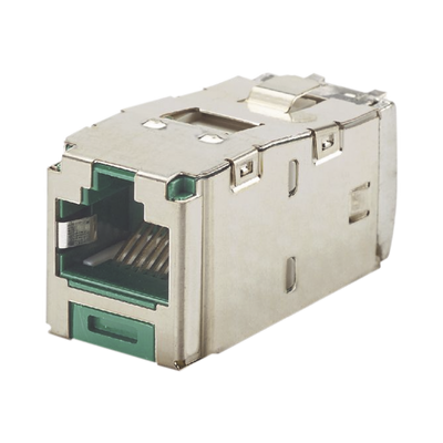 [CJS6X88TGGRY] Conector Jack RJ45 Blindado, Estilo TG, Mini-Com, Categoría 6A, de 8 Posiciones y 8 Cables, Color Verde
