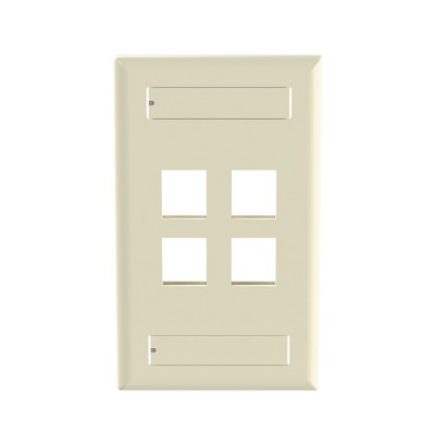 [NK4FEIY] Placa de Pared Vertical, Salida Para 4 Puertos Keystone, Con Espacios Para Etiquetas, Color Marfil