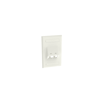 [CFPSL2WHY] Placa de Pared Vertical Clásica, Salida Para 2 Puertos Mini-Com Inclinados, Con Espacios Para Etiquetas, Color Blanco