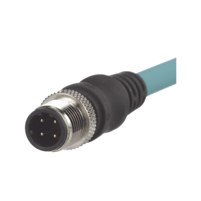 [ICD12T1NTL1M] Cable de Conexión IndustrialNet Cat5e, de M12 D-Code Macho Recto a M12 D-Code Macho Angulado, Blindado S/FTP, Forro TPO, Color Azul Cerceta, 1 Metro