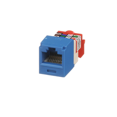 [CJ5E88TBU] Conector Jack RJ45 Estilo T, Mini-Com, Categoría 5e, de 8 posiciones y 8 cables, Color Azul