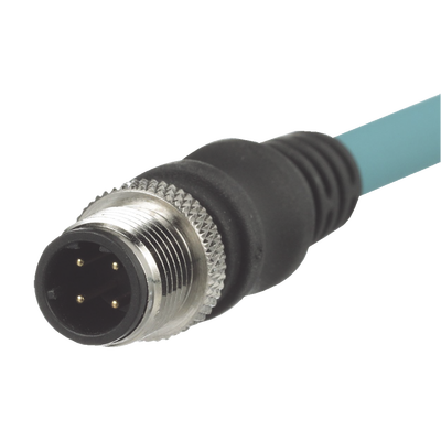 [ICD11T1NTL1M] Cable de Conexión IndustrialNet Cat5e, Con Conector Recto M12 D-Code Macho en Ambos Extremos, Blindado S/FTP, Forro TPO, Color Azul Cerceta, 1 Metro