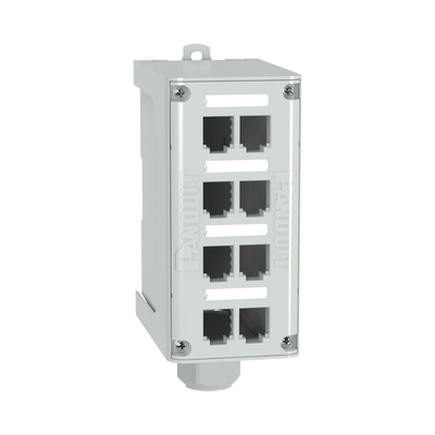 [FDME8RG] Panel de Parcheo Modular para Fibra Óptica, de Instalación en Riel DIN Estándar de 35mm, 8 Puertos Mini-Com, Color Gris