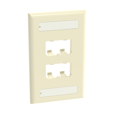 [CFPL4EIY] Placa de Pared Vertical Clásica, Salida Para 4 Puertos Mini-Com, Con Espacios Para Etiquetas, Color Marfil