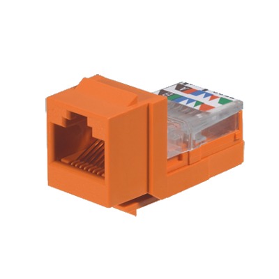 [NK5E88MORY] Conector Jack Estilo Leadframe, Tipo Keystone, Categoría 5e, de 8 posiciones y 8 cables, Color Naranja