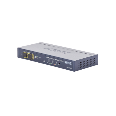[GSD-1002M] Switch Administrable de Escritorio de 8 Puertos Gigabit/ 2 Puertos SFP / 20 Gbps Switching / PoE In 802.3af/at / Dual Power DC + PoE / VLAN Q-in-Q / IPv6/IPv4/  Administración Remota con CloudNMS