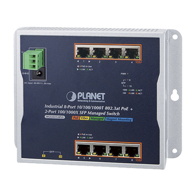 [WGS-4215-8P2S] Switch Industrial PoE Administrable de Pared Capa 2, 8 Puertos Gigabit PoE 802.3at y 2 Puertos 100/1000X SFP