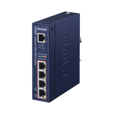 [IPOE-E174] Extensor Industrial PoE, Entrada PoE 802.3 bt  y 4 Puertos de Salida Gigabit 802.3 af/at