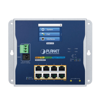 [WGS-5225-8P2SV] Switch Industrial Flat-Type 8 Puertos Gigabit C/PoE 802.3at, 2 Puertos SFP, LCD