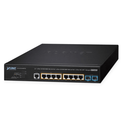 [AVS-4210-8HP2X] Switch AV Administrable Capa 2/ Compatible con Dante / 4 Puertos Gigabit PoE++ 802.3bt 95W + 4 Puertos Gigabit PoE+ 802.3at 32W + 2 Puertos 10G SFP+ / Presupuesto PoE 240W / Dual UI Pro AV y Standard / Compatibilidad Dante y NDI / Fanless / VLAN Routing I