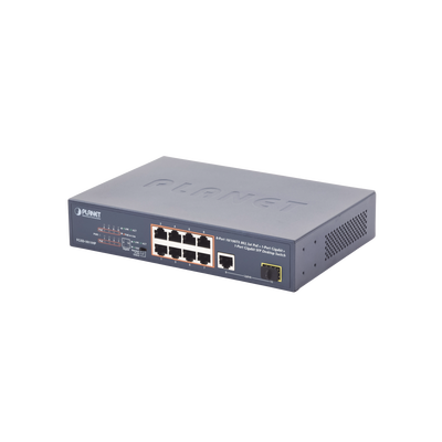 [FGSD-1011HP] Switch no Administrable 8 puertos 10/100 PoE 802.3af/at 135W, 1 puerto Uplink 10/100/1000 y 1 SFP 100/1000 para escritorio 