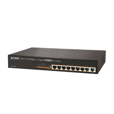 [FGSD-910P] Switch no adminsitrable PoE de 8 Puertos PoE 100BaseTX + 1 Puerto 100/1000Base-T con 150W de Potencia Total