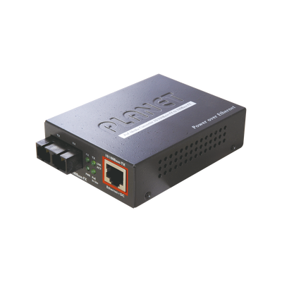 [FTP-802S15] Convertidor de medios 100 Mbps UTP PoE/fibra óptica Mono-Modo hasta 15 Km, conector SC