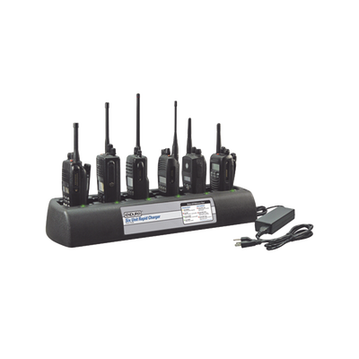 [PP-6C-EP450] Multicargador rápido de escritorio de 6 cavidades para radios Motorola CP150 / CP200 / CP250 / EP450/ DEP450 / PR400/DEP450. Para uso con baterías Ni-Cd, Ni-MH, Li-Ion, Li-Po.
