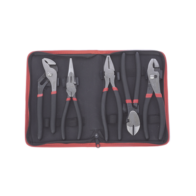 [PST-H010-03] Juego de 5 Pinzas de 8" con Estuche. Incluye: P. Mecánica, P. para Tubo, P. Eléctrica, P. Corte, Nariz Larga.