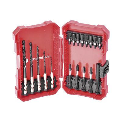[PST-C010-02] Juego de 18 Puntas y Brocas para Taladro, con Entrada Hexagonal de 1/4", Incluye Estuche.