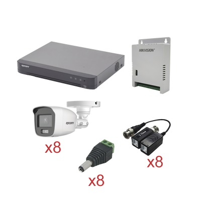 [KEVTX8T8BG/A] KIT TurboHD con Audio 1080p / DVR 8 Canales / 8 Cámaras Bala (exterior 2.8 mm) / Transceptores / Conectores / Fuente de Poder / AUDIO POR COAXITRON