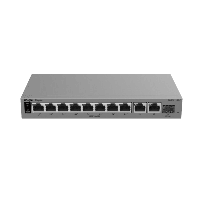 [RG-ES211GS-P] Switch PoE Gigabit Smart Cloud-Managed / 11 Puertos / 8 Puertos PoE+ 120 W / 1 Puerto SFP Uplink / Capa 2 / Diseño Sin Ventilador / Protección 6 kV / Gestión Cloud de por Vida / Metal