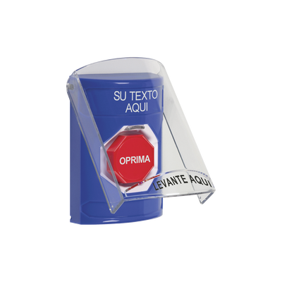 [SS2-422-ZA-ES] Botón con Texto Personalizado, Tapa Protectora de Policarbonato Súper Resistente, Restablecimiento con llave 