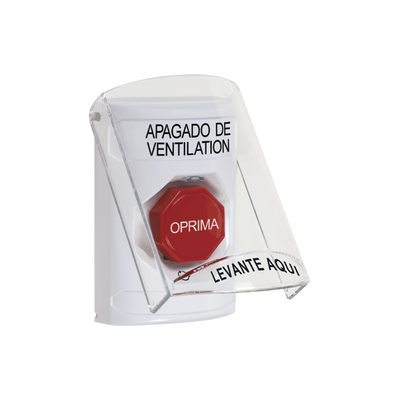 [SS2-329-HV-ES] Botón de Apagado de Ventilación, Texto en Español, Tapa Protectora de Policarbonato Súper Resistente, Girar para restablecer