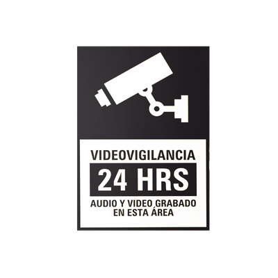 [SYSCALVIDBN/10] Etiquetas Adheribles Videovigilancia 24 Horas Color Blanco y Negro / Paquete con 10