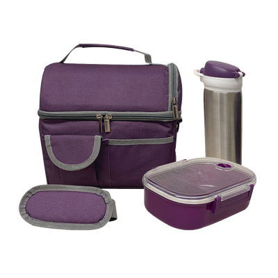 [SETLUCH2] SET DE 2 LONCHERA DE 9 PULG. INCLUYE UN CILINDRO DE ACERO INOXIDABLE, UN RECIPIENTE DE PLÁSTICO PARA ALIMENTOS