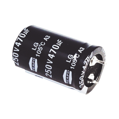 [CE470/250V] Capacitor Electrolítico de Aluminio, Radial de 470 µFd, 250 Vcc, 105 °C, 25 x 40 mm.
