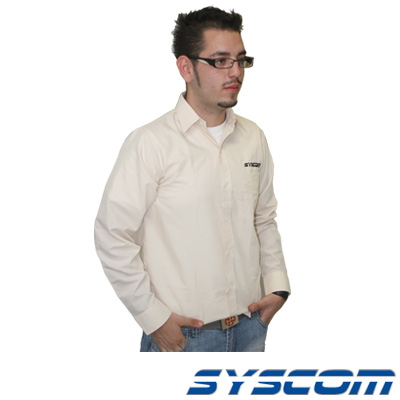 [CMCMAZMSYS] Camisa manga larga beige, logo SYSCOM (Medalla).