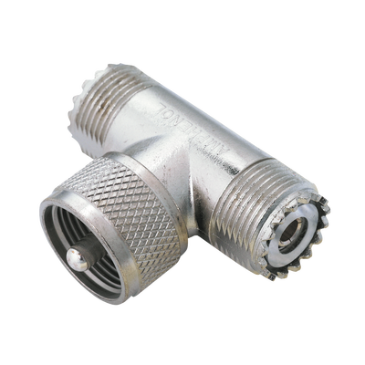 [83-1T] Adaptador en "T" AMPHENOL, de UHF Macho (PL-259) a Doble UHF Hembra (SO-239) para WP-629, WP-639, WP-641.