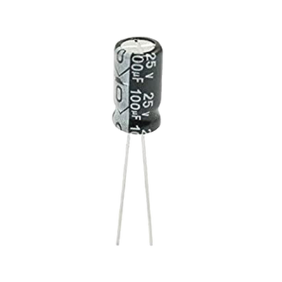 [0100M0025V] Capacitor Electrolítico de Aluminio, Radial de 100 µFd, 25 Vcc, 105 °C, 6.3 x 11 mm.