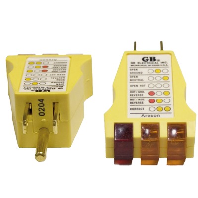 [GRT-500B] Probador de Fase. Verificador de Correcta Polarización de Fase y Neutro a Tierra en Color Amarillo. para 120 Vca
