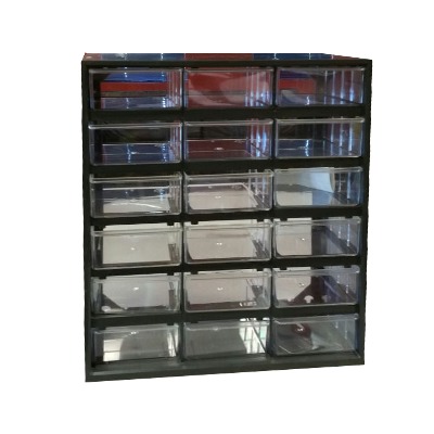 [J18] Gabinete con Marco Color Negro y 18 Compartimentos de Polipropileno Translucido