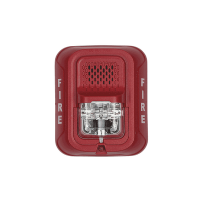 [P2R-L] Sirena con Lámpara Estroboscópica / a 2 Hilos / Montaje en Pared / 12 o 24 Vcd / Configuración Estroboscópica Seleccionable / Texto en Inglés / Color Rojo 