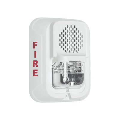 [P2WL-LF] Sirena de Baja Frecuencia con Lámpara Estroboscópica / a 2 Hilos / Montaje en Muro / Configuración Estroboscópica Seleccionable / Color Blanco