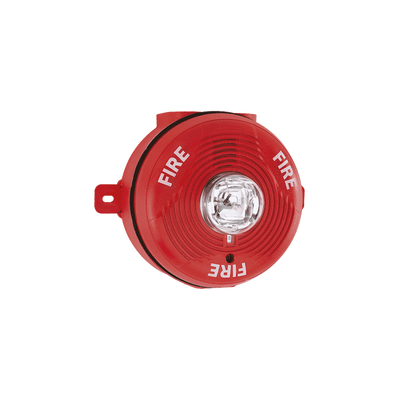 [PC2R-K] Sirena con Lámpara Estroboscópica para Exterior, Montaje en Techo, Nivel de Candelas Seleccionable, Color Rojo