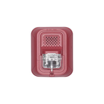 [CHSR-L] Sonorizador Tipo Chime con Lámpara Estroboscópica a 2 Hilos, Montaje en Pared, Color Rojo, con Configuración Estroboscópica Seleccionable, Nuevo Diseño Moderno y Elegante y Menor Consumo de Corriente