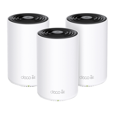 [DECO-XE75PRO-3PACK] Router Inalámbrico MESH Interior para Hogar / Doble Banda Wi-Fi 6E AX5400 Mbps / 3 Puerto Gigabit WAN/LAN / 4 Antenas Internas / Administración Mediante la App Deco (iOS, Android) / Protección HomeShield