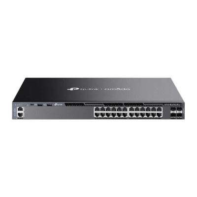 [SG6428X] Switch Omada L3 SDN Administrable / 24 puertos Gigabit y 4 puertos SFP+ / Funciones RIP, VRRP, Servidor DHCP / Administración centralizada OMADA / Fuente Redundante