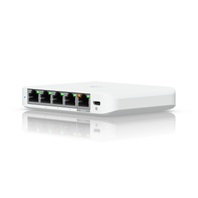[USW-FLEX-2.5G-5] USW Flex Mini 2.5G Switch de 5 puertos 2.5G, Compacto, para Escritorio, se puede Energizar por PoE o con un Adaptador tipo USB-C