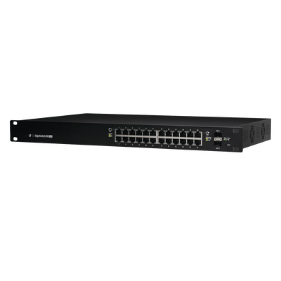 [ES-24-500W] Switch EdgeMAX Administrable de 24 Puertos Gigabit con PoE+/PoE Pasivo 24V + 2 Puertos SFP, 500 W