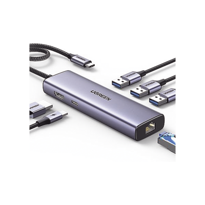 [15598] HUB USB-C (Docking Revodok) 6 en 1 | 3 Puertos USB-A 3.0 (5 Gbps) | USB-C PD 100W | HDMI 4K@30Hz | Entrada 1 RJ45 (Gigabit Ethernet) | Chip de Última Generación | Potente Disipación de Calor |  Caja de Aluminio.