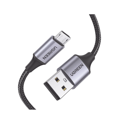 [60146] Cable USB-A a Micro USB | 1 Metro (3.28 Pies) | Carga Rápida | QC 3.0/2.0 | FPC | AFC | Transferencia de Datos de 480 Mbps | Recarga hasta 18W | Protección Integrada | Caja de Aluminio | Nylon Trenzado | Color Negro