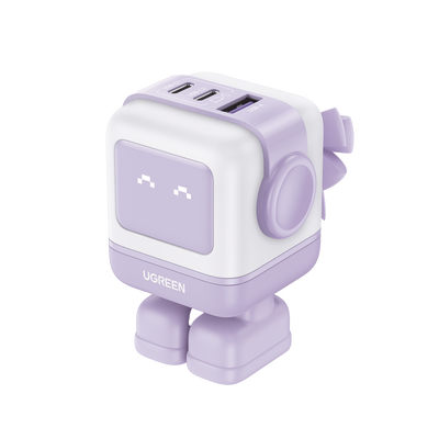 [35314] Cargador RobotGaN de 65W Serie UNO | 3 Puertos de Carga Rápida | 2 USB-C | 1 USB-A | PD 3.0 | QC 4.0 | Carga Inteligente | Tecnología GaN II | Zapato Magnético Extraíble | Carcasa Ignífuga | Pantalla LED