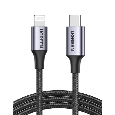 [60761] Cable USB-C a Lightning | 2 Metros (6.56 Pies) | Certificado MFi | Carga Rápida 60W | 480 Mbps | Conector C94 | Adecuado para iPhone, iPad y iPod | Protección Integrada | Caja de Aluminio | Nylon Trenzado | Color Negro