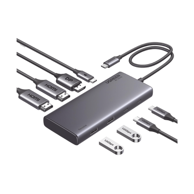 [35625] HUB USB-C (Docking Revodok 308) 8 en 1 | 2 Puertos HDMI 4K@60Hz | 1 Puerto DisplayPort 4K@60Hz 2 USB-A 10Gbps) | 2 USB-C (10Gbps) | USB-C PD Carga 100W | Chip de Ultima Generacion | Carcasa de Aluminio.